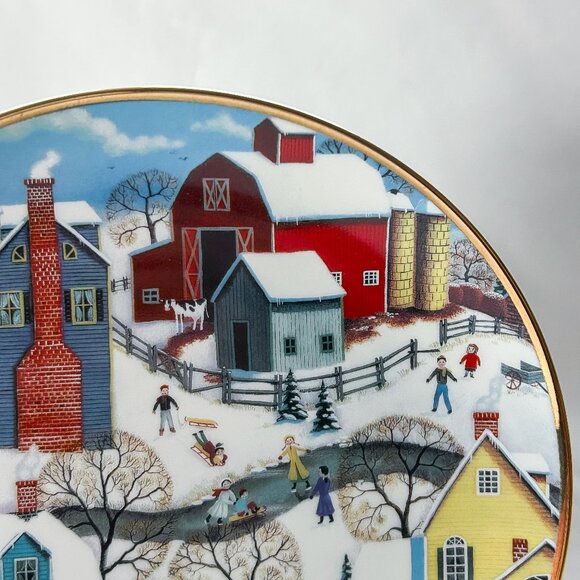 Franklin Mint American Folk Art Collection Winter's Eve Ltd Ed. Decor Plate 1992 - Picture 2 of 7